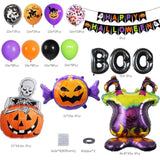 54Pc Halloween Foil Balloons & Banner – Black Orange Purple Green Party Decor