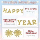Happy New Year Banner Gold Glitter Pre-Strung Party Sign for NYE Decor