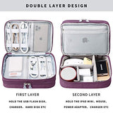 Travel Electronics Organizer Soft Case Small Electronic Accessories Carrying Bag Double-Layer For Cords Phone Chargers Cables Earbuds Adapter Mouse, Purple