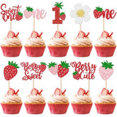 30 Pcs Sweet One Strawberry Cupcake Toppers Glitter Sweet Berry 1St Birthday Cupcake Picks Strawberry Birthday Decorations For Baby Shower Kids First Birthday Party Cake Decorations Supplies