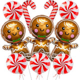 Christmas and New Year Balloons Red Candy Cane and Gingerbread Foil Balloons