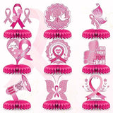 9 PCS Breast Cancer Awareness Honeycomb Table Centerpiece for Home Party, Fight Cancer Theme Pink Ribbon Breast Cancer Table Topper Centerpiece Decorations for Table Decor Charity Party Supplies
