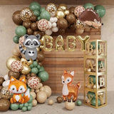 137pcs Woodland Baby Shower Decor, Sage Green Brown Balloons & Animal Foil Balloons