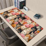 Cute Cat Gaming Mouse Pad 31.5 X 11.8 Inch,Kitten Flower Large Extended Desk Mat With Non-Slip Rubber Base,Floral Big Mousepad For Laptop Computer Pc,For Office Gamer Home Decor,Deskmat Gifts