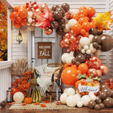 Fall Thanksgiving Balloon Arch Kit with Pumpkin Maple Leaf Foil Balloons for Autumn Party