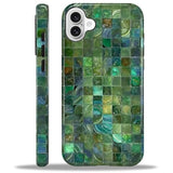 Case For Iphone 16 Case,Green Toned Glass Mosaic Patten Design - Hybrid Dual Protection Silicone + Hard Pc Shockproof Full Body Cover Slim Anti-Scratch Protective Case For Men Women