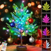 Rgb Lighted Mini Christmas Tree, Color Changing Tabletop Led Xmas Tree With Remote, 28 Colors 80 Led Pre-Lit Artificial Small Tree With Hanging Ball Ornaments Home Party Christmas Decoration