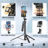 Auto Face Tracking Tripod 360 Rotation With Stand,Android And Iphone Tripod Holder With Remote And Gesture Control, No App,Built-In Tracking Camera Selfie Stick For Live Vlog Streaming Video Tiktok