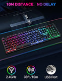 Wireless Gaming Keyboard, Rechargeable 104 Key Rainbow Led Light Up Keyboard For Pc Ps4 Ps5 Xbox One Laptop, Teclado Inalmbrico, Black (Wireless)