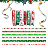 60 Yards 3/8" Christmas Ribbon For Crafts, White Red And Green Holiday
