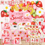 Strawberry Baby Shower Decorations, Balloon Arch Backdrop Banner Tablecloth Cake & Cupcake Toppers Boxes Mom To Be Sash Kit For Girl Berry Sweet Baby Shower Decorations
