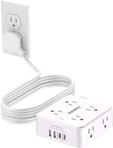 Surge Protector Power Strip 8 Outlets 4 USB Ports 10FT Flat Plug Extension Cord White ETL Listed