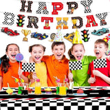 Race Car Party Decor Kit - Happy Birthday Banner, Tablecloths For Race Car Birthday Or Baby Shower - 54 X 108 Inch