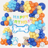 128Pcs Blue Balloon Garland Kit with Dog Paw Banner for Birthday or Baby Shower