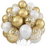 White & Gold Balloon Set (60pcs): Metallic, Pearl, Confetti - Party Decorations
