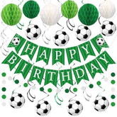 Soccer Party Decoration Soccer Theme Decor Pre-Strung Soccers Happy Birthday Banner Hanging Swirls Honeycomb Balls Circle Dots Garland For Boys Soccers Sports Theme Birthday Decorations