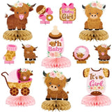 12Pcs Pink Highland Cow Honeycomb Centerpieces Floral Highland Cattle