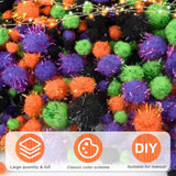 1200 Pieces Halloween Glitter Pom Poms in 4 Sizes for DIY Crafts & Party Decorations