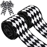 2 Rolls 2.6 Inch X 10 Yards Christmas Checkered Ribbon Black And White