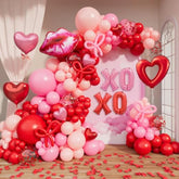 Valentines Day Balloon Arch Garland Kit, 161Pcs Pink Red Rose Balloons With Pink Red Heart Lip Xoxo Foil Balloons For Girls Anniversary Birthday Wedding Valentines Day Decorations