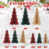 9 Pcs Honeycomb Paper Christmas Trees, 3D Christmas Honeycomb Table Centerpiece 16, 12 & 10 Inch Winter Ornaments Glitter Edge Xmas Tree for Home Holiday Xmas Party Decorations, Red, Green, Gold
