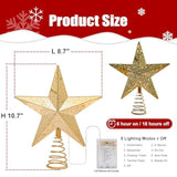 10Ft Christmas Tree Stand For Real & Artificial Trees, 24" Base Holds Up To 10 Ft Live Trees & 3D Tree Topper With Timer, 20 Clear Lights & 8 Light Modes (Gold)