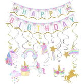 30PCS Unicorn Birthday Decorations – Banner, Swirls, Party Favors & Supplies for Girls