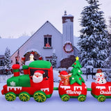 10.7 Ft Christmas Inflatables Train With Santa Claus Reindeer Snowman Christmas Tress Built-In Led Lights Blow Up Christ