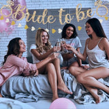 Pre-Strung Bride To Be Banner,Gold Glitter Banner Sign With 2Pcs Heart Streamers Garland For Bachelorette Party Decorations, Bridal Shower Wedding Engagement Hen Party Decorations Supplies