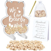 We Can Bearly Wait Acrylic Baby Shower Guest Book Alternatives Decorations With Wooden Hearts For 60 Guests Baby Shower Sign Picture Frame Pregnancy Keepsake Edition For Soon To Be Mom (Brown)
