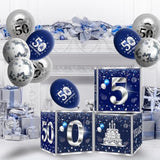 3Pcs 50Th Birthday Decorations Boxes For Men Blue Silver 50Th Happy Birthday Balloons Boxes Party Supplies 50 Year Old Birthday Theme Cardboard Box Decor.