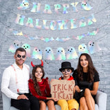 Iridescent Happy Halloween Banner Ghost Bat Garland Neon Glitter Party Decorations