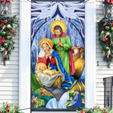 Christmas Decorations Outdoor Holy Nativity Christmas Door Cover Manger Scene Religious Christmas Door Banner Backdrop For Holiday Xmas Party Supplies 72 X 35 Inch