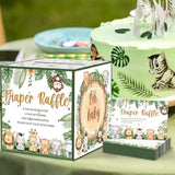 51 Pcs Safari Diaper Raffle Box With Tickets Baby Shower Decorations For Boy, Jungle Diaper Raffle Cards Box Baby Shower Decorations Games Kit