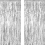 2 Pack Silver Tinsel Backdrop 3.28x7.05ft Party Fringe Curtains