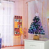 24Inch Green Fiber Optic Christmas Tree,Pre-Lit Artificial Mini Christmas Tree, Tabletop Small Xmas Tree With Stars Holiday Home Decorations