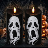 Halloween Black Flameless Pillar Candles with Ghost Decals, 2PCS