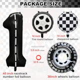 7-pc race car 1st birthday set with 40" black racetrack number 1 foil balloon