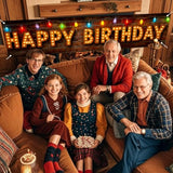 Happy Birthday Yard Banner - 78.7X17.7 Inch Brick Wall With Colorful String Lights,Happy Birthday Yard Design, Outdoor/Indoor Giant Birthday Sign