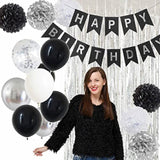 Black & Silver Birthday Decorations – Banner and Balloons for All Ages and Genders