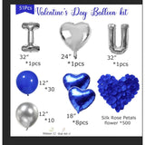 I Love You For Him/Her Balloons 56Pcs Royal Blue And Sliver Balloon Kit Include 18 Inch Heart Shaped Balloons And 500 Blue Artificial Rose Petals Romantic Decoration Kit For Valentines Party