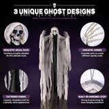 3PCS Hanging Halloween Skeleton Ghosts Decorations for Outdoor Indoor