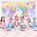 Unicorn Birthday Banner, Pastel Rainbow Backdrop for Girls' Party Decorations
