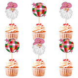 24 Pcs Merry Christmas Cupcake Toppers - Happy Holiday Cake Picks - Santa Claus, Pink Disco Ball For Xmas, New Year, Baby Shower, Kids Birthday Party Supplies