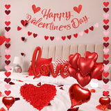 Valentines Day Decorations Kit With 3 Pack Hearts Felt Garland, 1 Happy Valentine's Day Banner, Love Heart Valentines Balloons And 500pcs Rose Petals For Anniversary Galentines Day Decorations