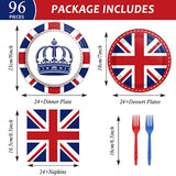 96 Pcs Britain Uk England Flag Birthday Party Paper Plate And Napkins British Flag Party Supplies Tableware Union Jack Party Decorations Paper Plate Napkin Fork For Party Favors 24 Guests
