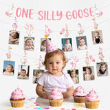 One Silly Cute Goose Birthday Decor 1st Birthday Photo Banner Garland Pink Farm Supplies