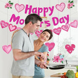 Happy Mother's Day Banner Set Decoration for Mother's Day Party Decorations Backdrop Garland for Mom Mother's Day Glitter Garland Photo Props (3 pcs) (Pink Thank You MOM)