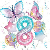 Giant Number 8 Butterfly Balloons Gradient Pink 8th Birthday Party Supplies for Girls