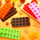 6 Pcs Seasonal Silicone Chocolate Molds Fall Halloween Christmas Pumpkin Ghost Maple Leaves Candy Chocolate Mold Silicone Molds For Candy Jelly Wax Melt Ice Cubes Cake Decorations